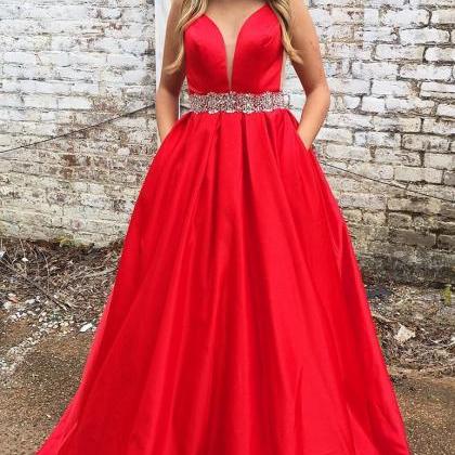 Red Prom Dress with Pockets, Sweet 16 Dress, Evening Dresses, Pageant Dresses, Graduation Party Dresses, Banquet Gown 