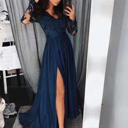 Prom Dress with Sleeves and slit , Sweet 16 Dress, Evening Dresses, Pageant Dresses, Graduation Party Dresses, Banquet Gown 