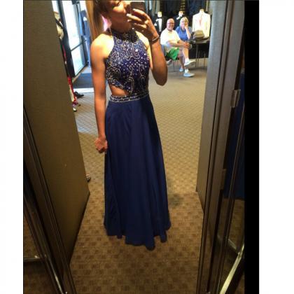 Sexy Blue Halter Long Sheath Party Prom Dress cc2357