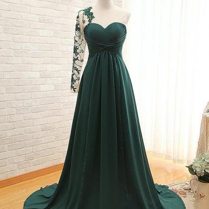 Forest Green Floor Length Chiffon Evening Dress Featuring Ruched ...