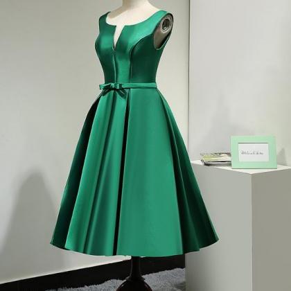 Short Satin Prom Dress With V Neckline And Lace Up Back In Emerald ...