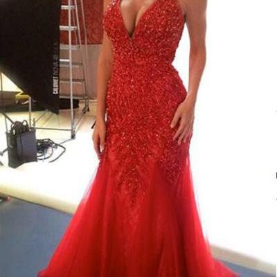 Red Prom Evening Dress With Halter Neckline pst0635