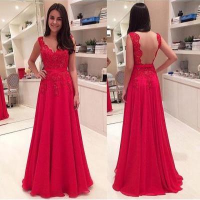Illusion Back Red Long Prom Evening Dress pst0616