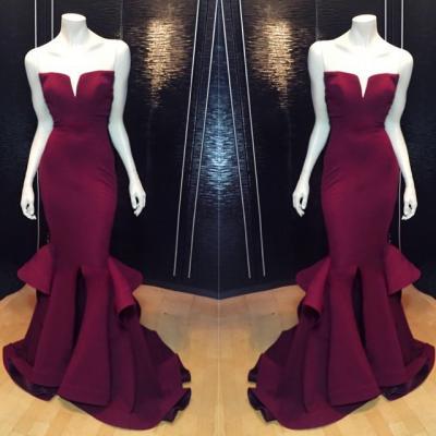 Mermaid Burgundy Prom Dress Evening Party Gown pst0591