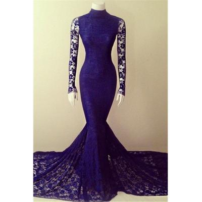 Mermaid Lace Prom Dress Evening Party Dresses with Sleeves pst0489