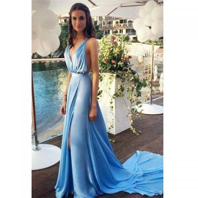 2016 Sexy Sky Blue Deep V Prom Dresses pst0209