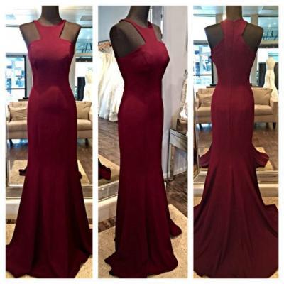 Mermaid Burgundy Prom Gowns Homecoming Dresses pst0178