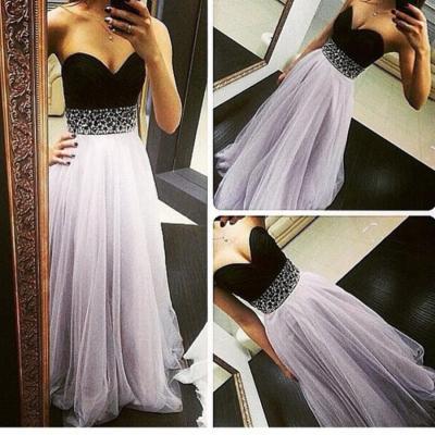 Black Tulle Prom Gowns Evening Dresses Sweetheart Beaded Embellishment pst0125