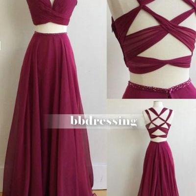 tow pieces chiffon prom dresses, party dresses, banquet dresses, formal gowns, sweet 16 dresses