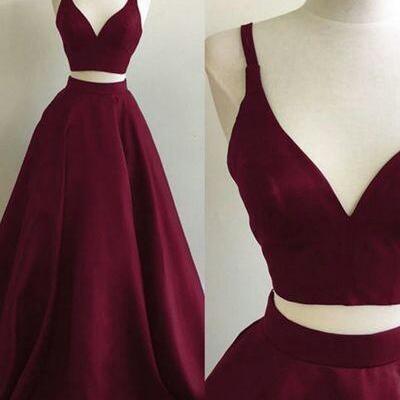 two pieces burgundy prom dresses, formal dresses, wedding party dresses, graduation party dresses,sweet 16 dresses