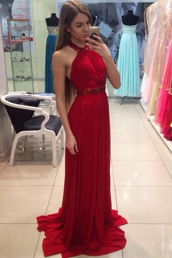 red halter dress formal