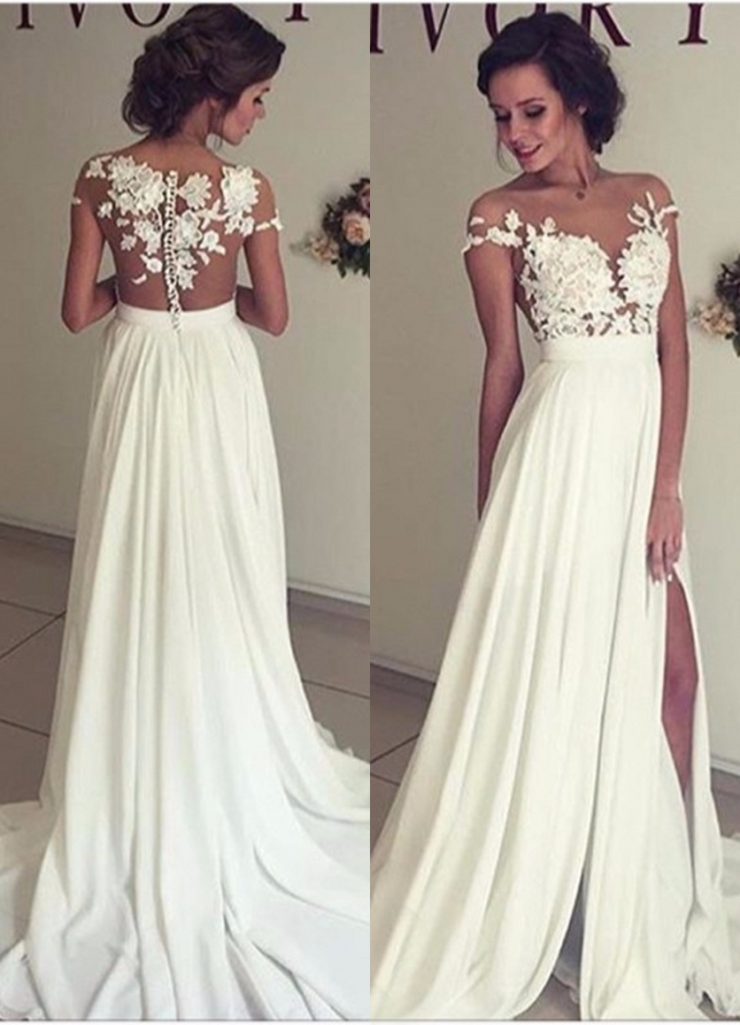 ivory chiffon wedding dress