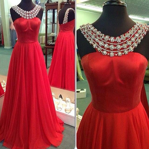 Halter Beaded Red Prom Dresses Graduation Party Dresses Formal Dresses Banquet Gowns on Luulla