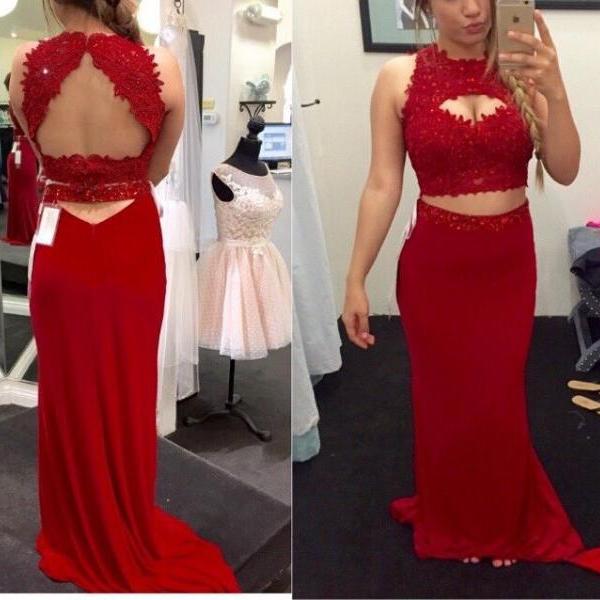 Red Prom Dress In 2 Pieces For Evening Party Pst0650 on Luulla