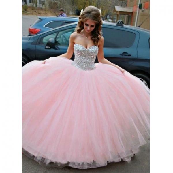 Pink Beaded Ball Gown Graduation Party Dresses pst0182