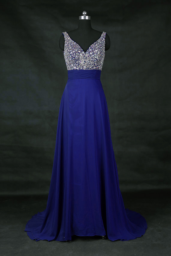 Royal Blue Chiffon Prom Dresses, Formal Dresses, Graduation Party ...