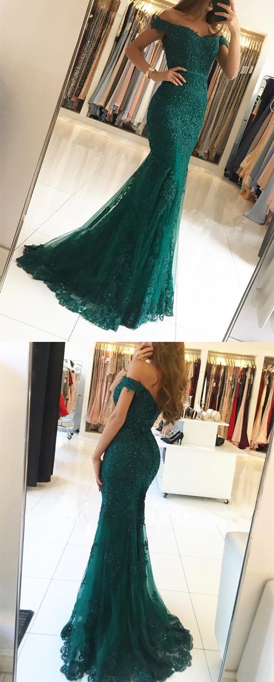 Mermaid Lace Green Prom Dresses, Evening Dresses, Formal Dresses ...