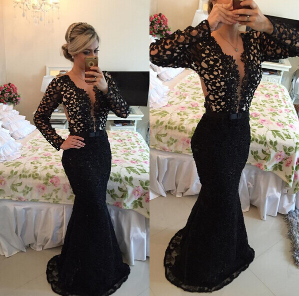 Black Lace Prom Dress Mermaid Evening Gown Pst0705 on Luulla