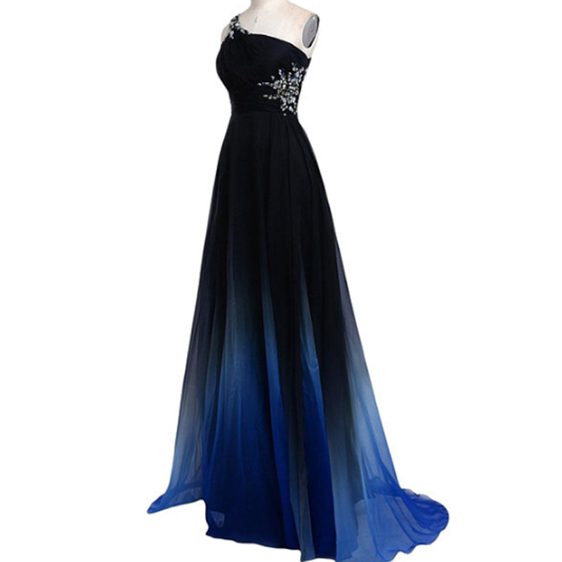 One Shoulder Gradient Prom Gowns With Applique Pst0061 on Luulla