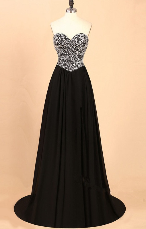 Black Prom Dresses With Beading Stones Evening Party Dress Pst0995 on